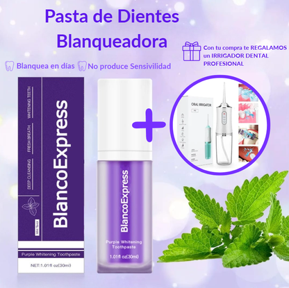 Blanqueador Dental Morada V34 ¨Dientes BlancoExpress¨ + Irrigador Dental Profesional de REGALO